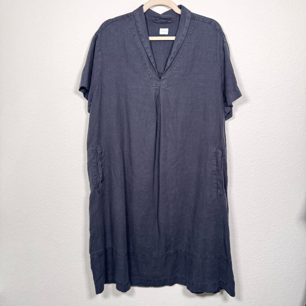 Poetry Women 100% Linen Midi Dress Size 14 Lagenlook Minimal Neutral Summer Gray